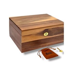 BSD Acacia Wood Keepsake Box With Lock Key Wooden Decorative Treasure Chest